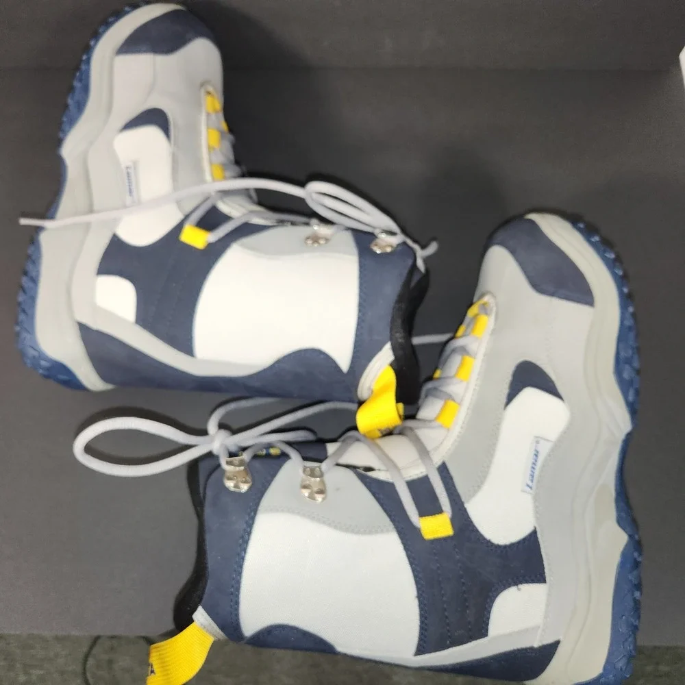 LAMAR Delta Snowboard Boots Mens Size 12 Grey Blue Yellow Linerless Winter Sport